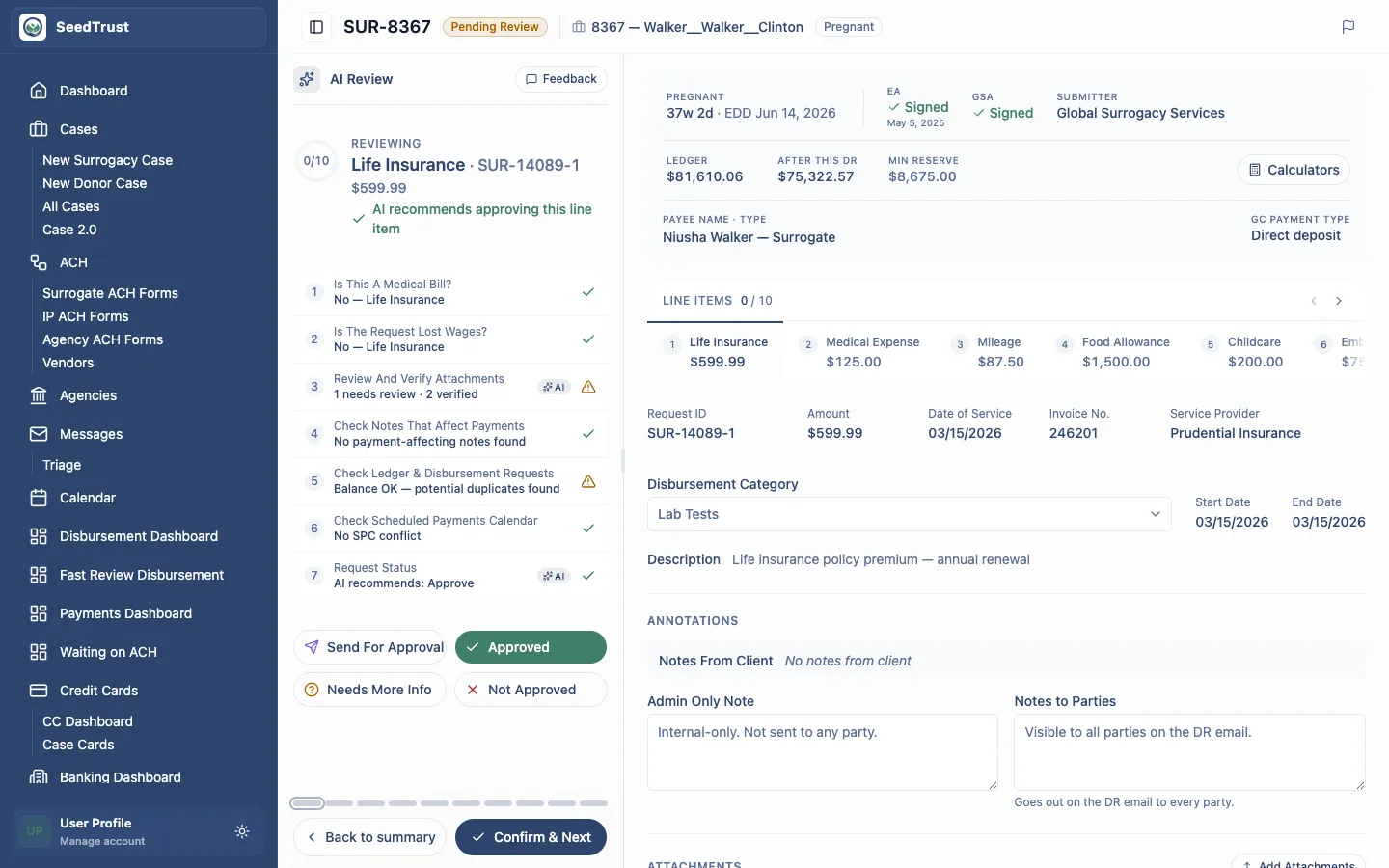 Review workspace line-item wizard with AI checks and decision controls